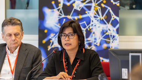 Dr Noviyanti speaking at the WIPO Re:Search – Collaborative Innovation for Health. Credit: WIPO, Emmanuel Berrod 2018