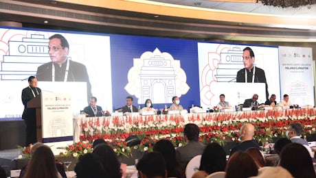 Guests of honour and audience at the Asia Pacific Leaders' Conclave on Malaria Elimination on 24 April 2023 in New Delhi
