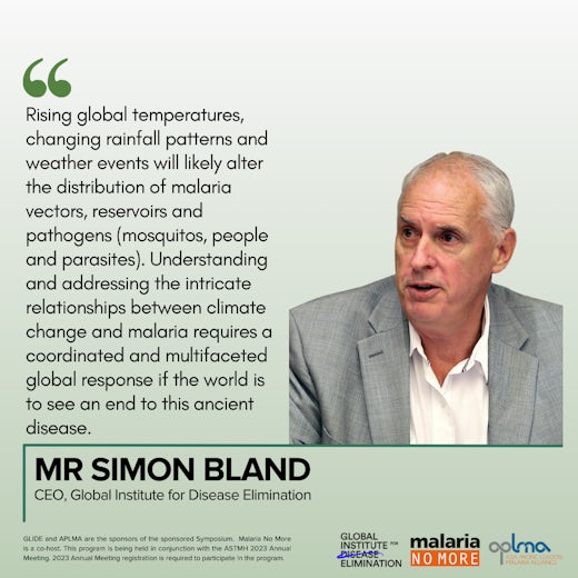 Quote text: Rising global temperatures, changing rainfall patterns and weather events will likely alter the distribution of malaria vectors, reservoirs, and pathogens (mosquitos, people and parasites). Understanding and addressing the intricate relationships between climate change and malaria requires a coordinated and multifaceted global response to if the world is to see an end to this ancient disease.’